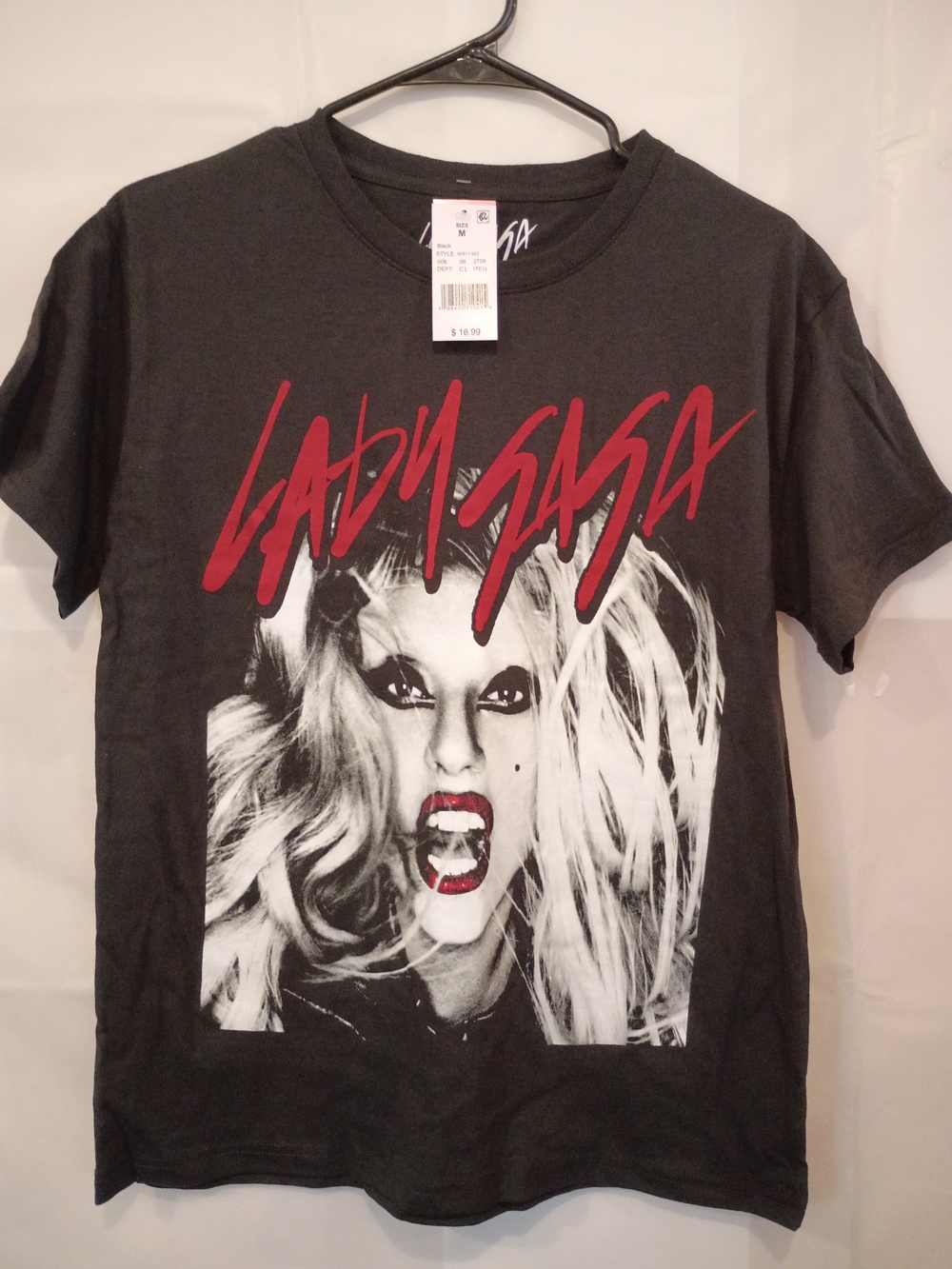 Lady Gaga Graphic Band Tee in Charcoal with Red Accent
